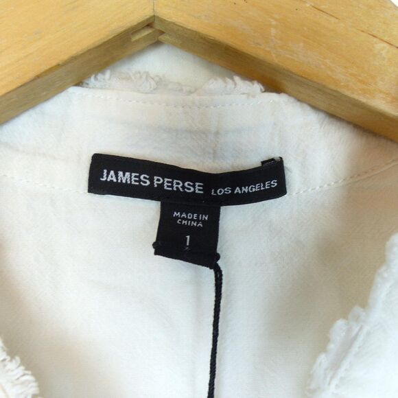 James Perse Shirt Women 1 White Collarless Safari Cotton Button Front 3/4 Sleeve - Picture 7 of 14